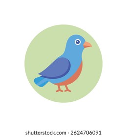 Stylized vector illustration of a blue bird on a light green circle. Simple flat design with smooth, clean lines and pastel colors.