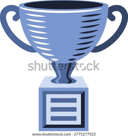 Stylized vector illustration of a blue trophy cup designed to represent victory, success, and achievement in sports and competitive events. The award features a classic cup structure with a wide bowl, symmetrical handles, a slender stem, and a solid square base, giving it a balanced and prestigious appearance. The use of blue and dark blue tones enhances its modern and elegant look, making it suitable for a wide range of celebratory and professional applications.

This trophy illustration is ideal for sports competitions, academic awards, corporate recognition programs, gaming tournaments, and achievement certificates. It visually communicates excellence, accomplishment, and reward, making it a versatile graphic for both digital and print media. The clean vector style ensures sharp detail and smooth scalability, allowing it to be used effectively in large banners, posters, websites, mobile apps, and presentation materials without loss of quality.

The design emphasizes simplicity and clarity while maintaining a strong symbolic presence. The cup shape is universally recognized as a symbol of success and first place achievement, making it an effective visual element for motivational and celebratory content. The blue color palette adds a sense of trust, professionalism, and stability, enhancing its suitability for corporate branding and formal award ceremonies.

This illustration can be used by designers, event organizers, educators, and marketers who need a clear and impactful representation of success and recognition. It works well in sports event branding, leaderboard graphics, prize announcements, achievement badges, and promotional materials highlighting success stories or competitive milestones.

Overall, this trophy cup illustration combines elegant design with strong symbolic meaning, making it a valuable asset for projects focused on competition, reward, and excellence. Its modern vector format ensures adaptability across multiple platforms while maintaining visual appeal and professional quality.