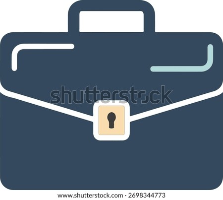 Stylized vector illustration of a blue-grey briefcase with a white strap and keyhole, symbolizing professional identity, business organization, and secrecy