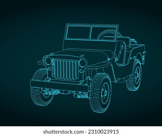 Stylized vector illustration of blueprint of all-terrain vehicle