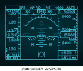 Stylized vector illustration of blueprint of attitude indicator and turn coordinator