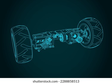 Stylized vector illustration of blueprint of car rear axle