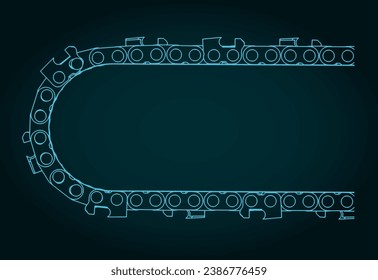 Stylized vector illustration of  blueprint of chainsaw chain