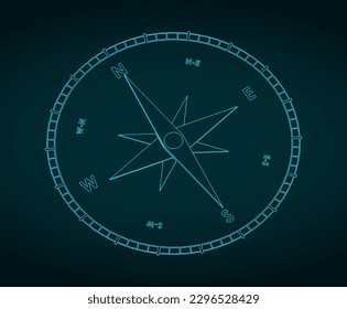 Stylized vector illustration of blueprint of compass 