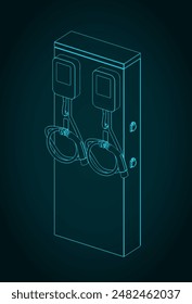 Stylized vector illustration of blueprint of EV Charger