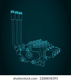 Stylized vector illustration of blueprint of hydraulic directional control valve