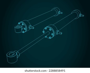 Stylized vector illustration of blueprint of hydraulic cylinder