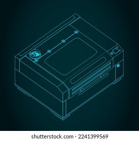 Stylized vector illustration of blueprint of an industrial laser cutter