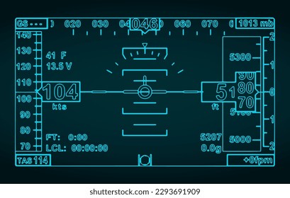 Stylized vector illustration of blueprint of mini Electronic Flight Instrument System