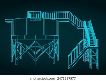 Stilisierte Vektorillustration der Blaupause des Mining-Verdickungstanks