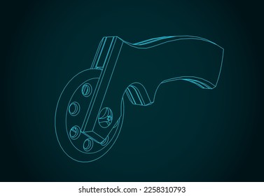 Stylized vector illustration of blueprint of rotary cutter