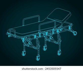 Stylized vector illustration of blueprint of stretchers for ambulances and rescue vehicles