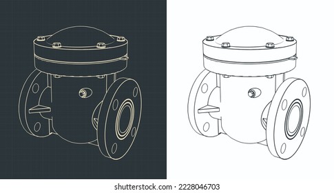 Stylized vector illustration of blueprint of swing check valve