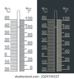Stylized vector illustration of blueprint of thermometer