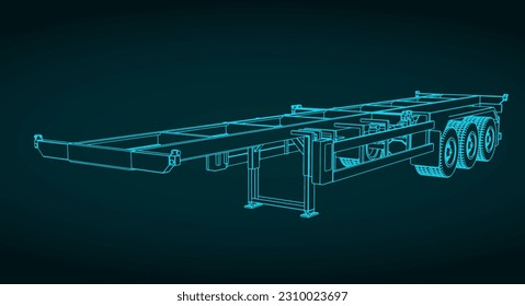 Stilvolle Vektorgrafik des Entwurfs eines dreachsigen Containeranhängers