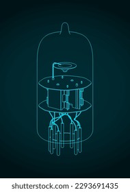 Stylized vector illustration of blueprint of vacuum tube