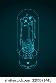 Stylized vector illustration of blueprint of vacuum tube