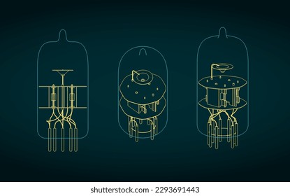 Stylized vector illustration of blueprint of vacuum tube