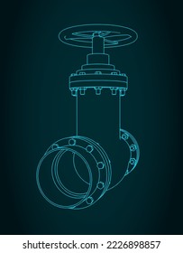 Stylized vector illustration of blueprint of valve