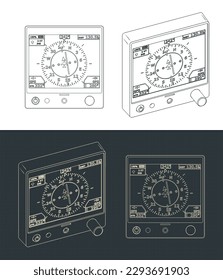 Stylized vector illustration of blueprints of aircraft navigation system