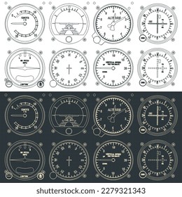 Stylized vector illustration of blueprints of airplane control panel