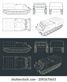 Stylized vector illustration of blueprints of all-terrain vehicle