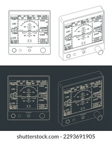 Stylized vector illustration of blueprints of attitude indicator and turn coordinator