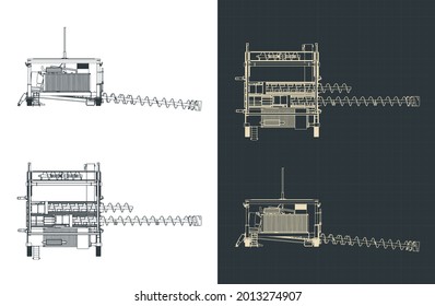 Stylized vector illustration of blueprints of auger system
