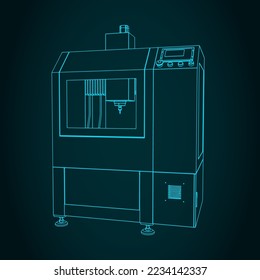 Stylized vector illustration of blueprints of automatic CNC milling machine