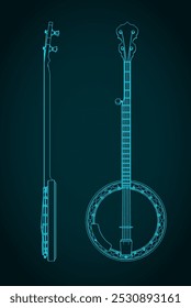 Ilustración vectorial estilizada de planos de un banjo