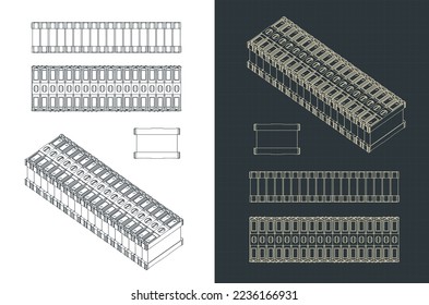 Stylized vector illustration of blueprints of battery module