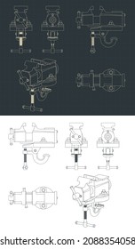 Stylized vector illustration of blueprints of bench vice