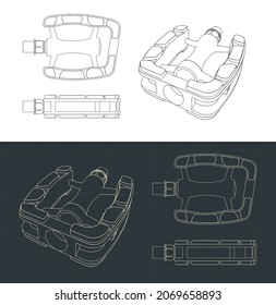 Stylized vector illustration of blueprints of bicycle pedal