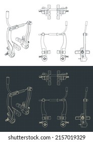 Stylized vector illustration of blueprints of bicycle v-brake