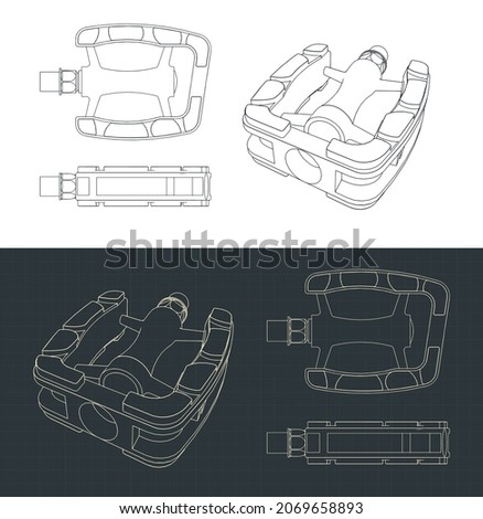 Stylized vector illustration of blueprints of bicycle pedal