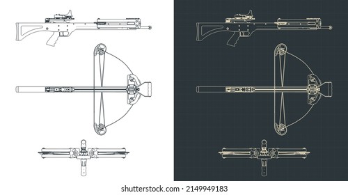 Stylized vector illustration of blueprints of block crossbow