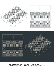 Stylized vector illustration of blueprints of breadboard mini format