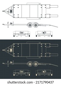 Stylized vector illustration of blueprints of car trailer