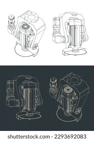 Stylized vector illustration of blueprints of CNC Saw Head