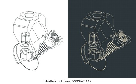 Ilustración vectorial estilizada de planos de la cabeza de guiñada CNC