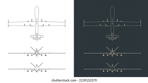 Ilustración vectorial estilizada de planos de drones de combate