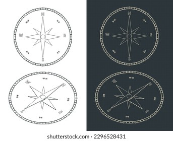 Stylized vector illustration of blueprints of compass 