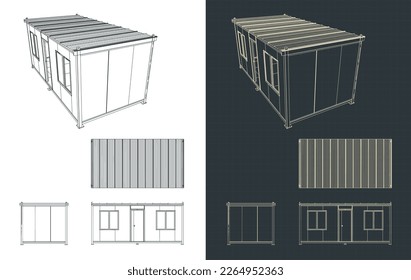 Stilisierte Vektorgrafik von Entwürfen eines Containerhauses