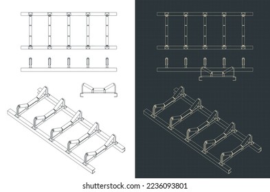 Stilvolle Vektorgrafik von Bauwerken von Rollbahnrahmen-Mechaniken