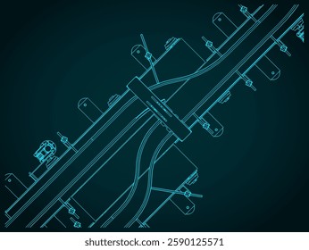 Stylized vector illustration of blueprints of a conveyor production line close-up
