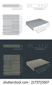Ilustración vectorial con estilo de planos del disipador térmico del refrigerador de CPU