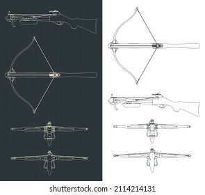 Stilisierte Vektorgrafik von Blaupausen für den Kreuzbogen