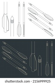 Stylized Vector Illustration Of Blueprints Of Crossbow Bolt