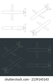 Ilustración vectorial estilizada de planos de misiles de crucero