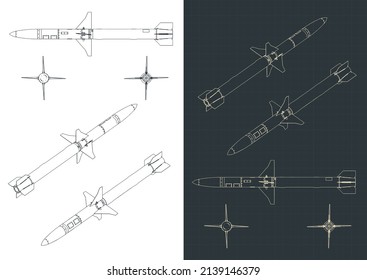 Stylized vector illustration of blueprints of cruise missile